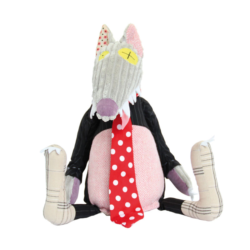 Deglingos original soft toy bigbos the wolf tie red black grey 